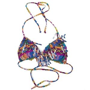 3/20 Billabong String Tie Bikini Fringe Patchwork